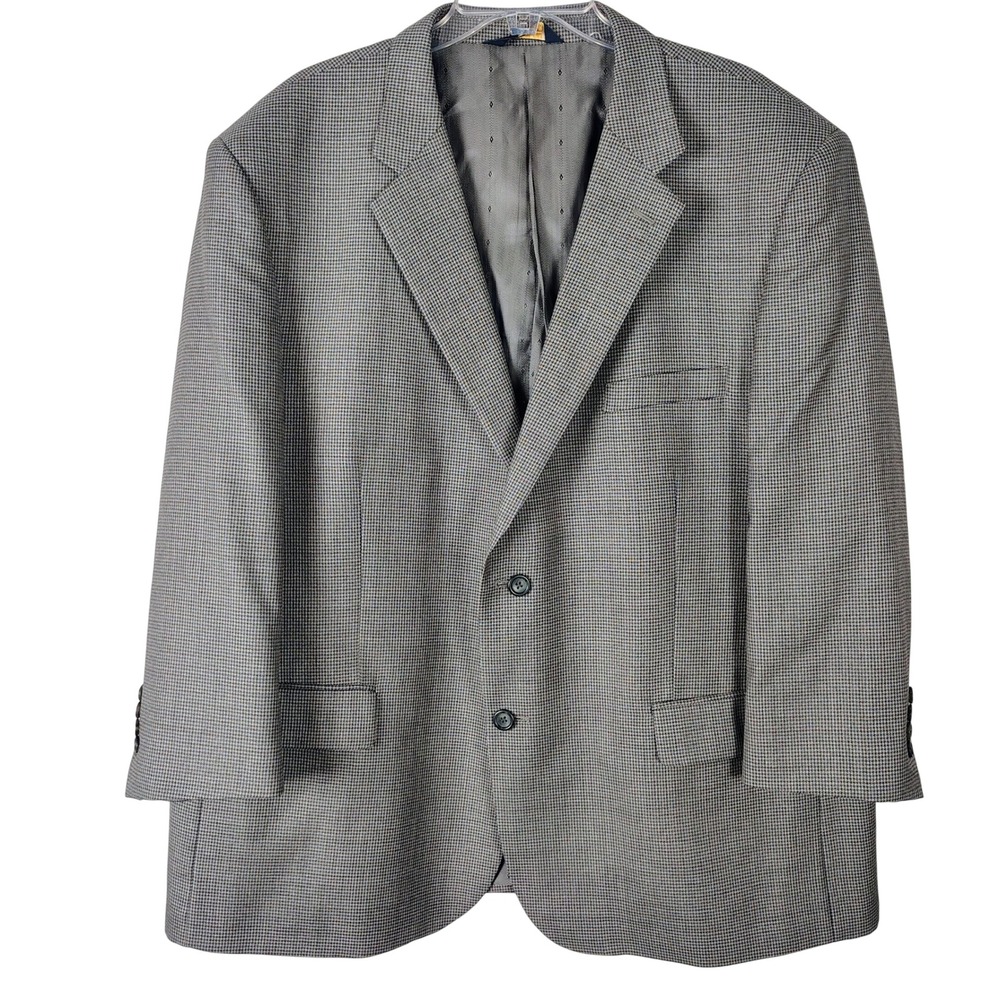 Joseph & Feiss Gold Mens 50 Short 100% Wool Grey Houndstooth Blazer Sport Coat